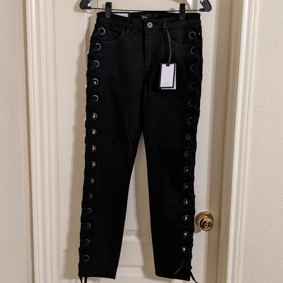 NEW 3x1 NYC Black Midway Lace-up Skinny Ankle Jeans 25 - Picture 7 of 8